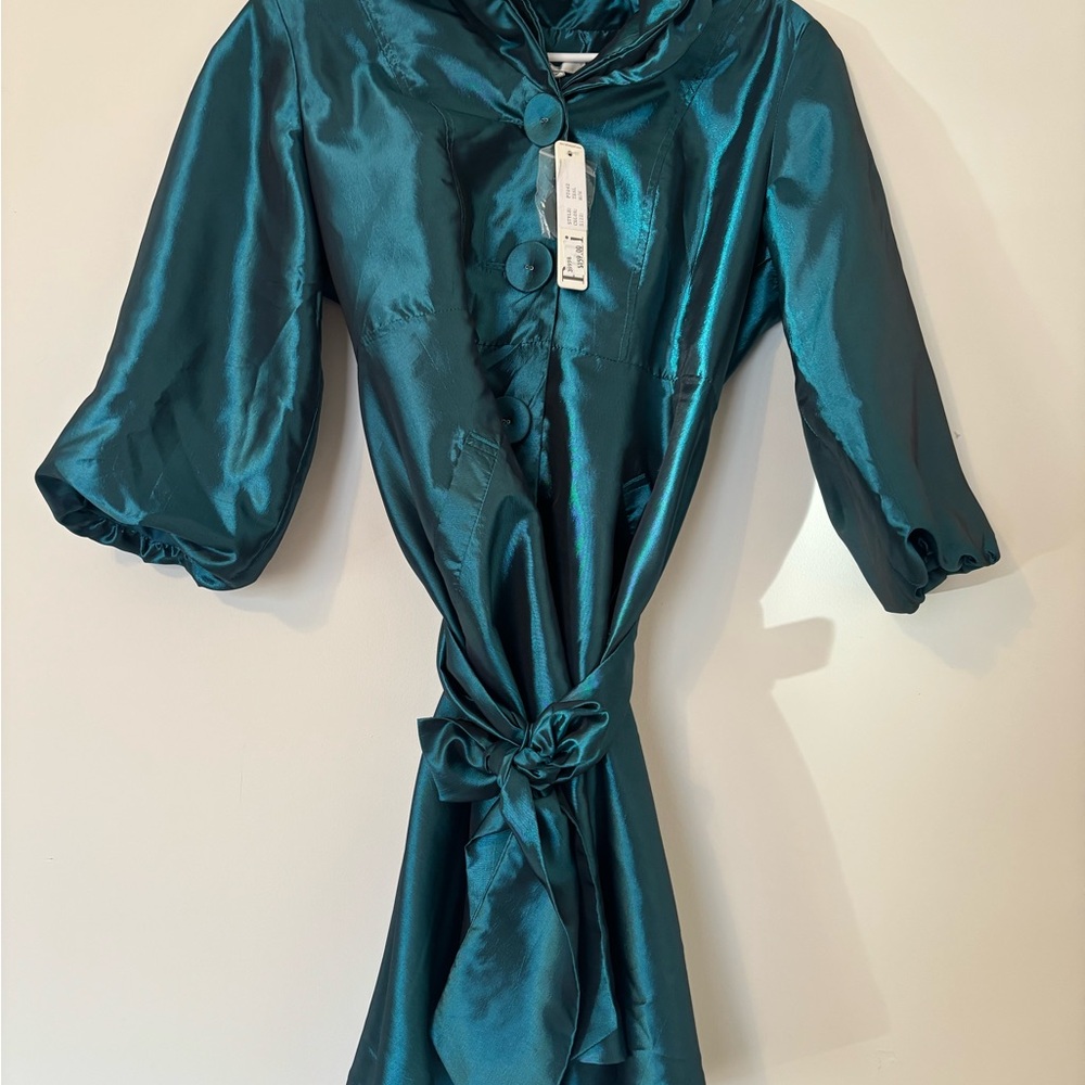 Puli Teal Satin Dress with Buttons
